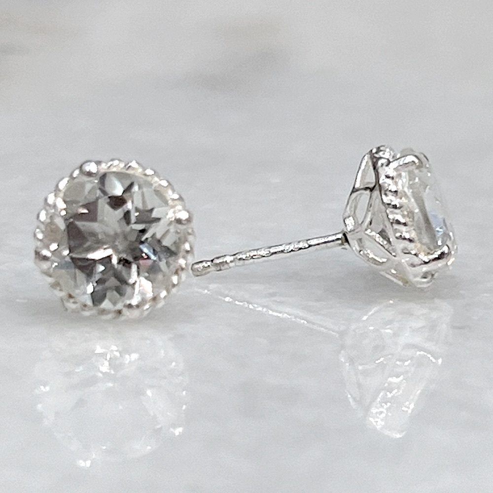 White Topaz Sterling Silver Halo Stud Earrings - Picture 3 of 10